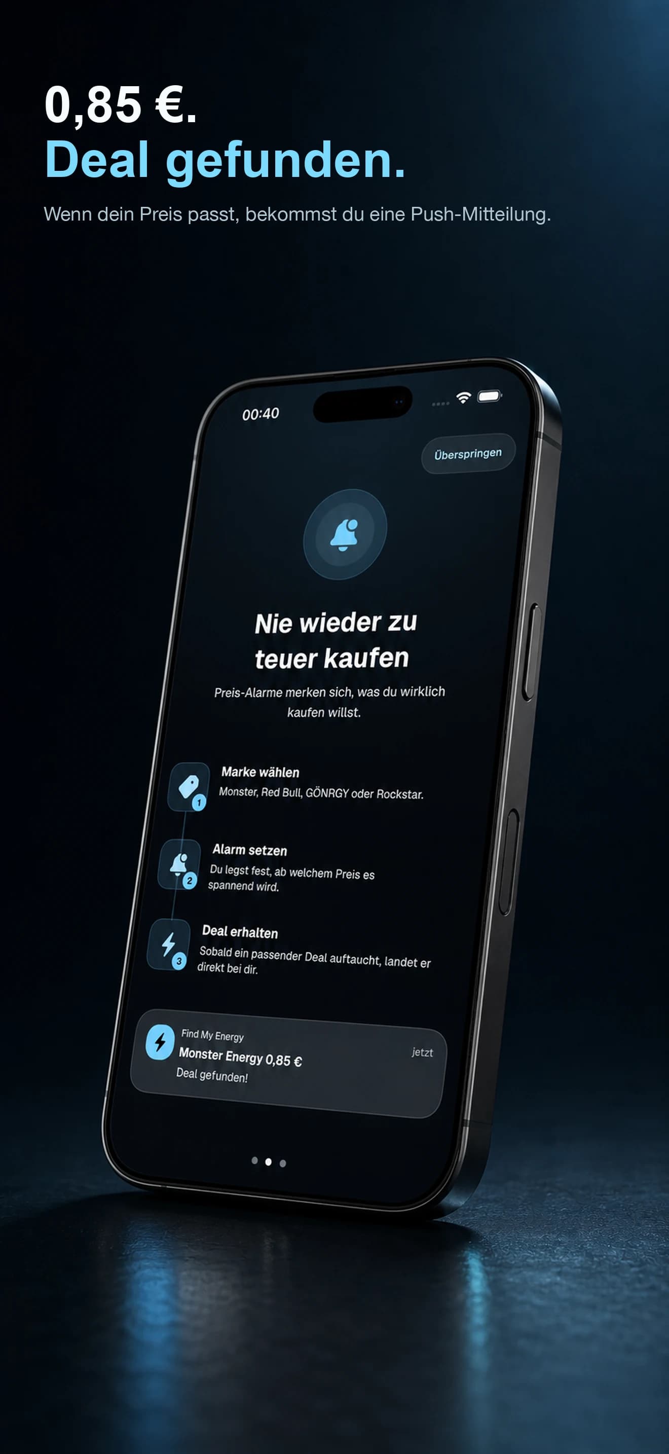 Eine Find My Energy Push-Benachrichtigung informiert über einen gefundenen Deal.